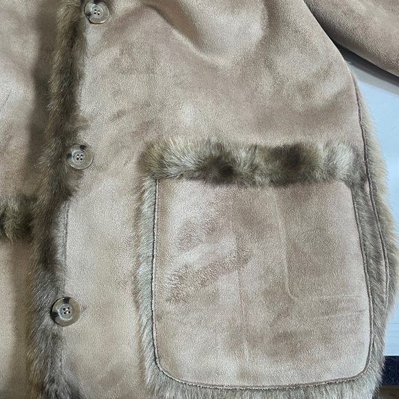 Dennis Basso Hooded Tan Suede Fur Coat Size XS - Picture 9 of 12